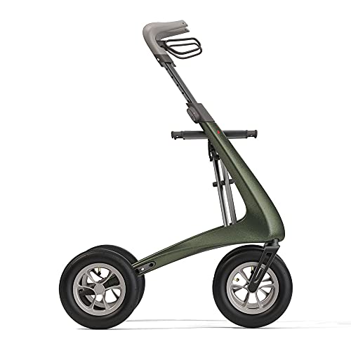 Carbon Overland All Terrain rollator with Big Pneumatic Wheels Foldable with seat Defender Green C474002