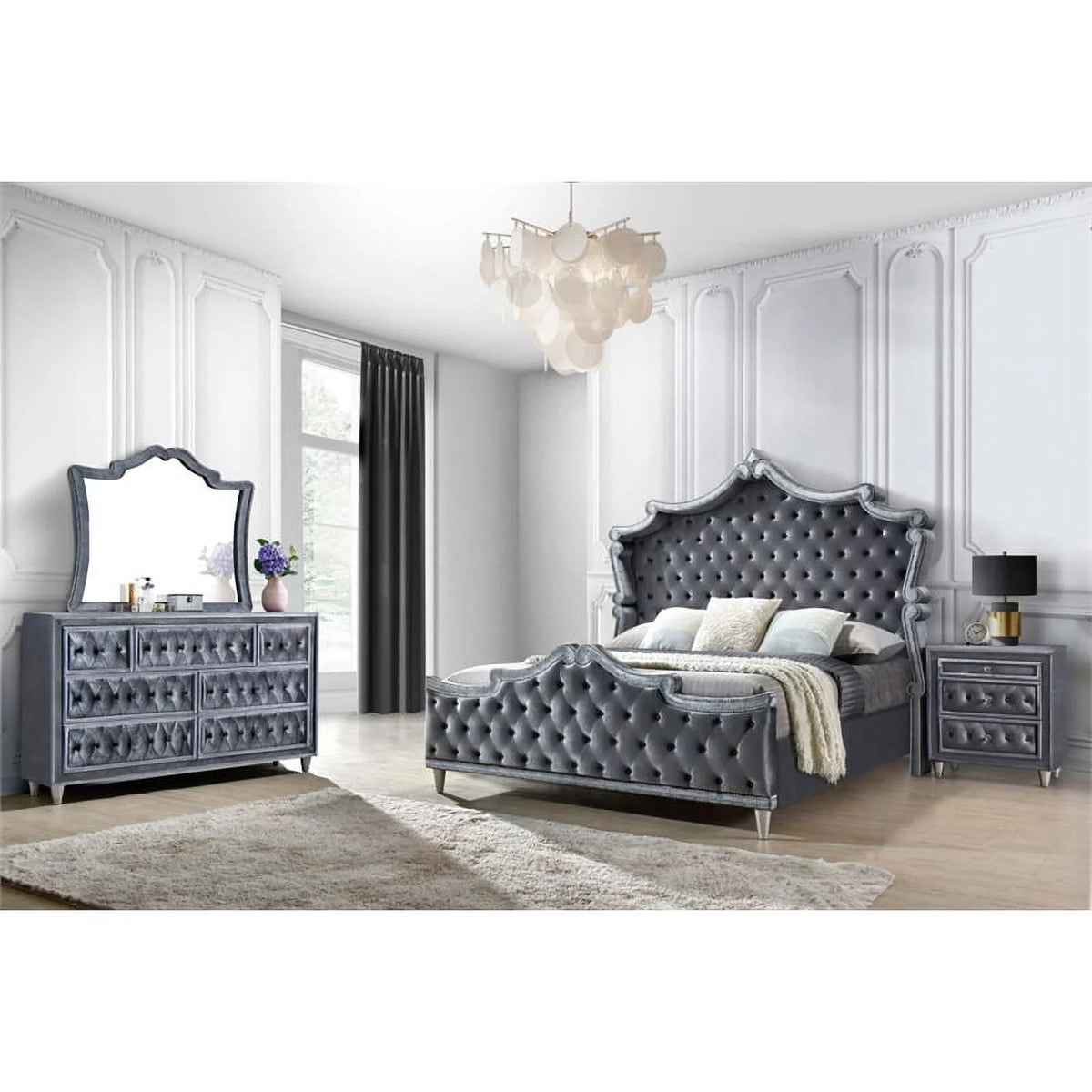 Velvet Upholstered California King Bedroom Set W832189