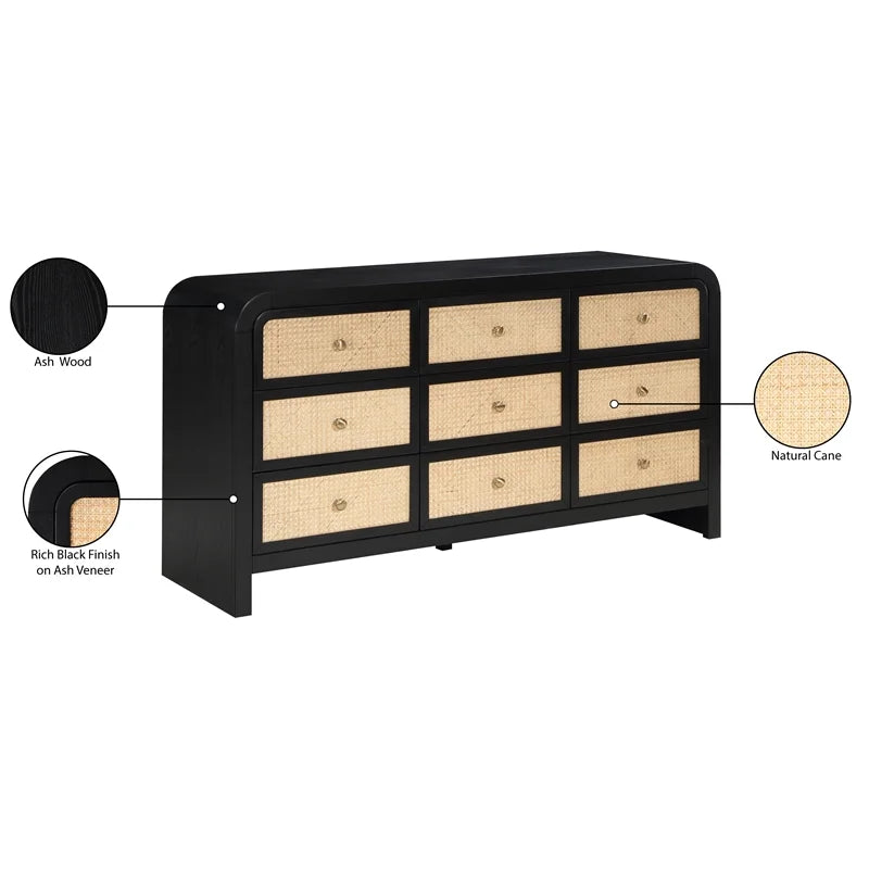 Black Ash Wood and Natural Cane Dresser N3352