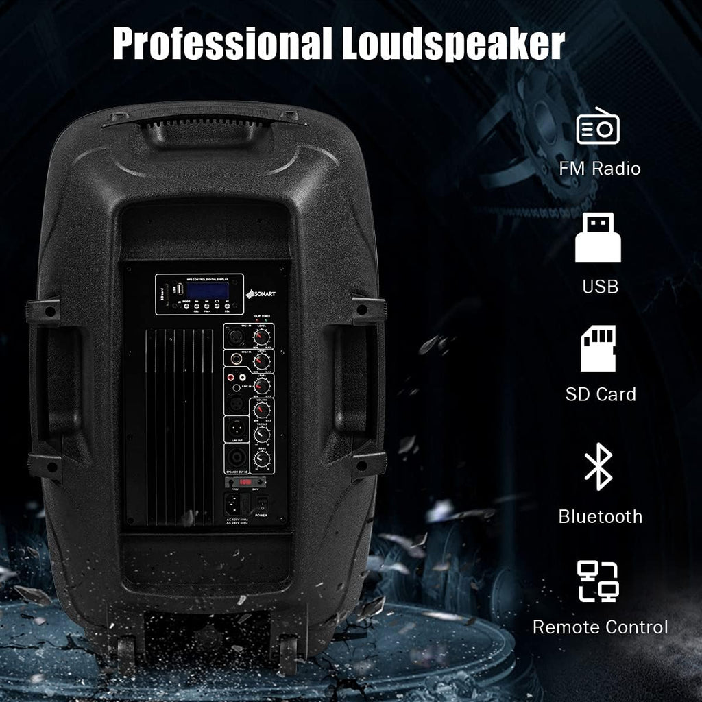12 1600W Portable Dual Passive Active Speaker with 2 Speaker Stands V4785