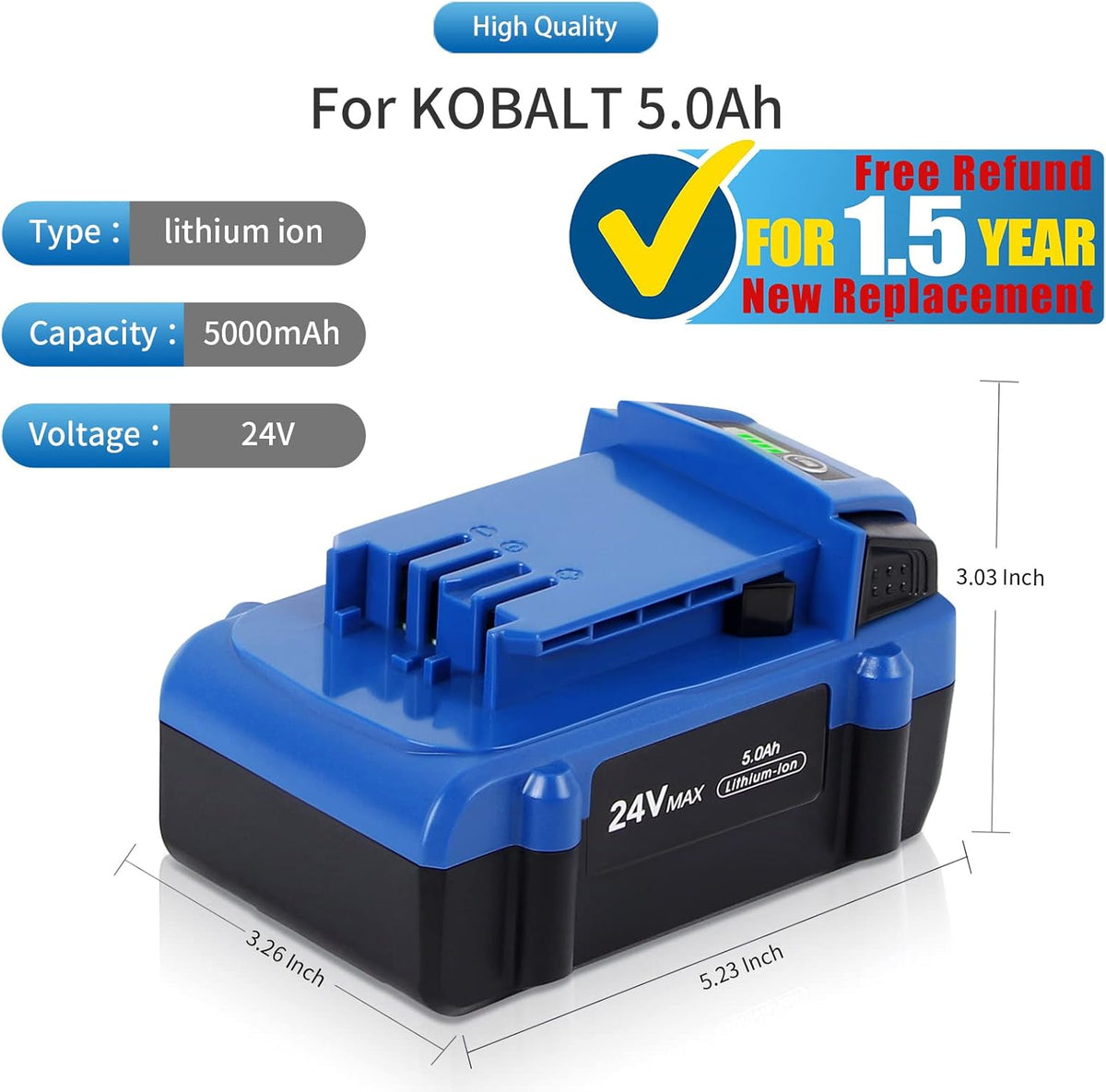 24V 5.0Ah Lithium Ion Cordless Tools Battery Pack of 2 U31217