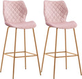 Velvet Bar Stool with Back Set of 2, Gold Metal Legs, Salmon Pink C415