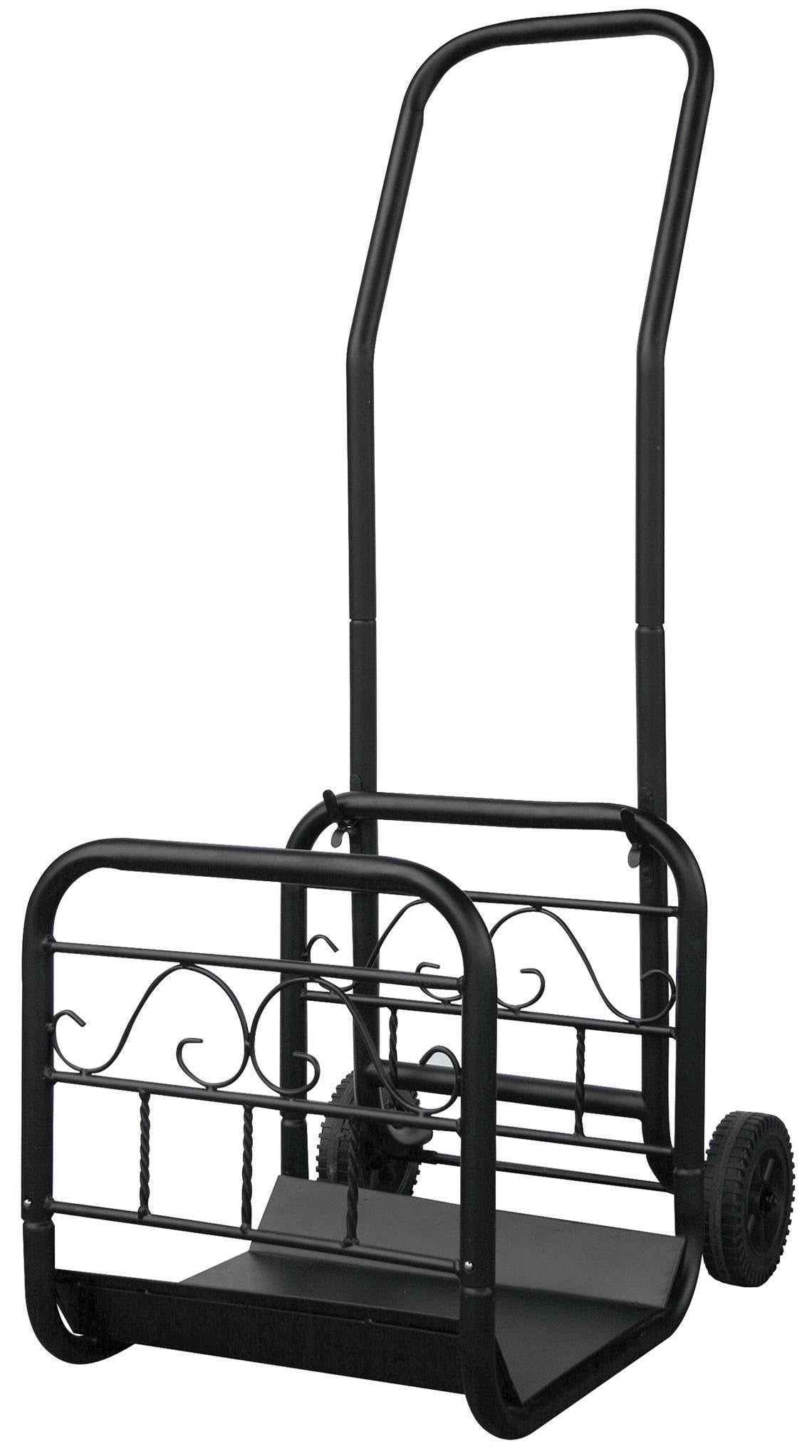 Large Black Wrought Iron Log Rack with Wheel and Removable Cart J361