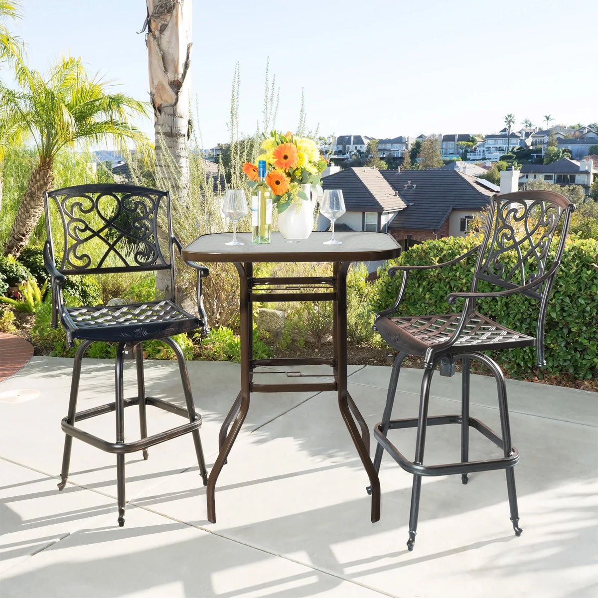 31 Inch Square Outdoor Bar Height Bistro Table with Tempered Glass Tabletop Y6328