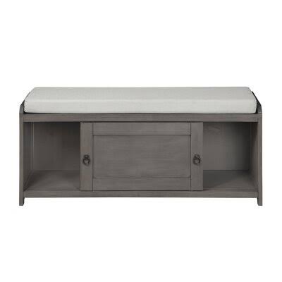 White Wood Storage Bench with 2 Cabinets U721570