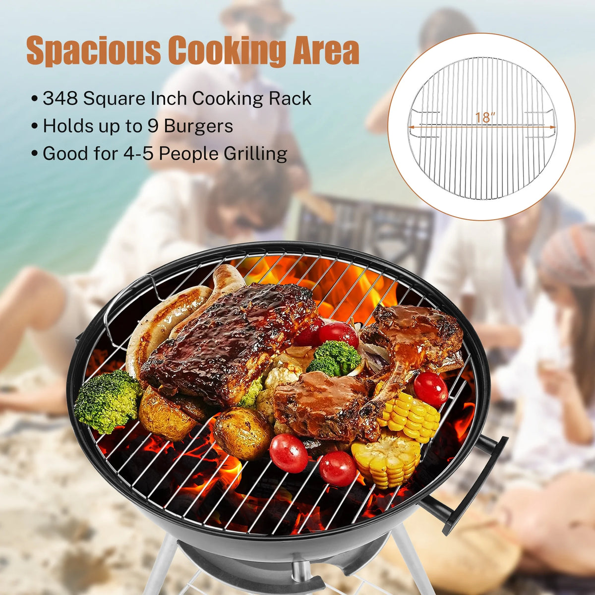 18 Inch Portable Charcoal Grill with Wheels M738910
