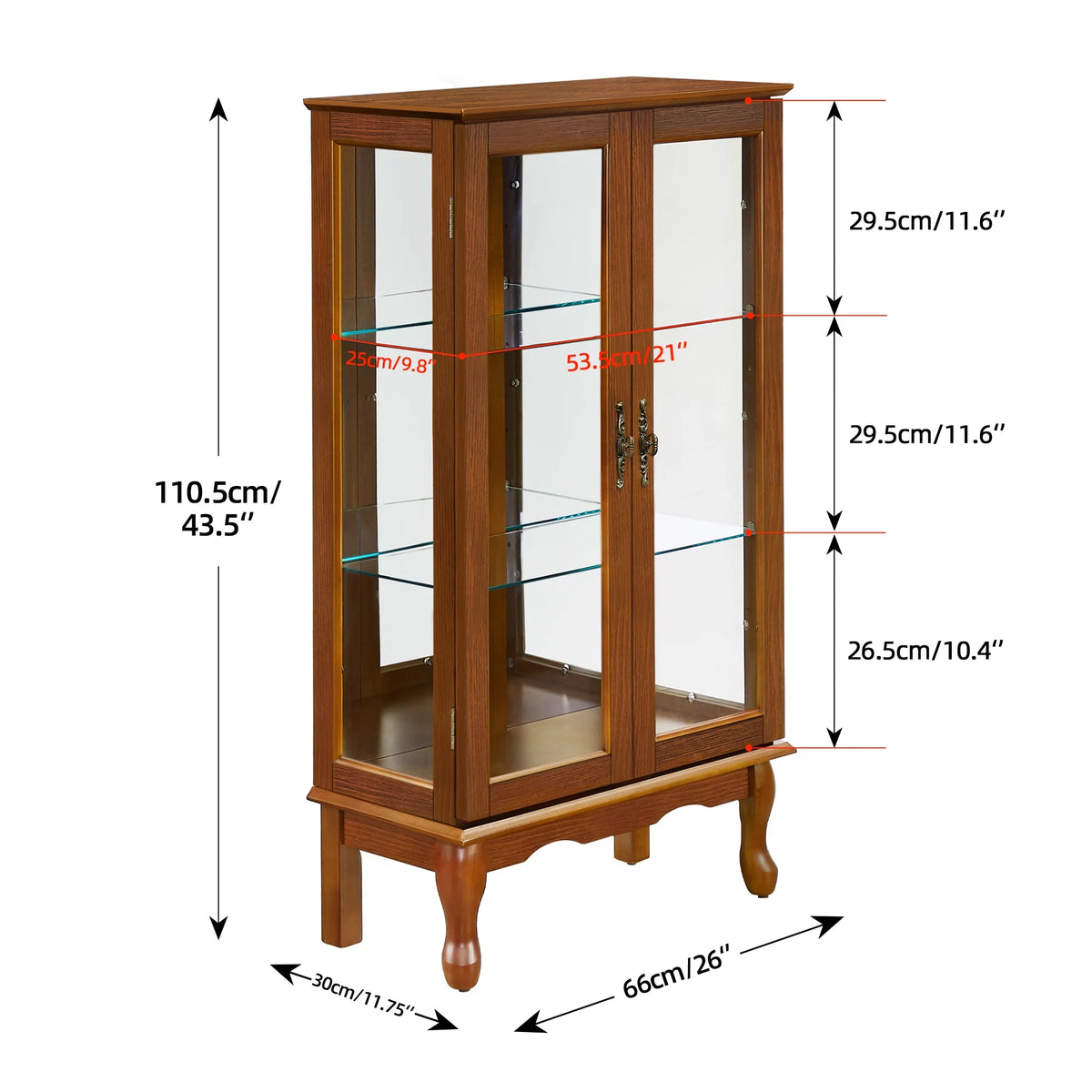 3 Tier Lighted Curio Display Cabinet with Adjustable Shelves and Tempered Glass Doors T340066