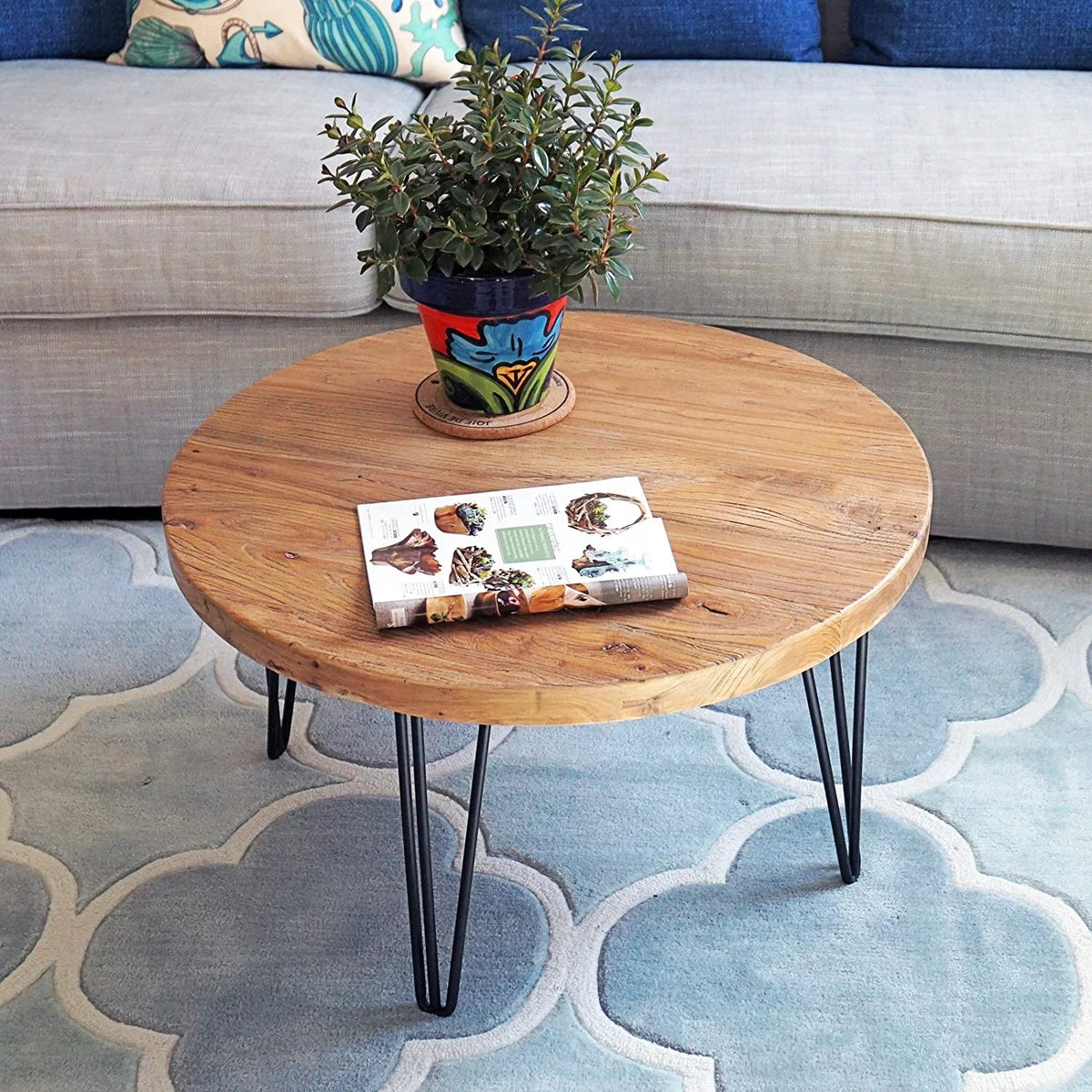 Round Old Elm Wooden Coffee Table S67017