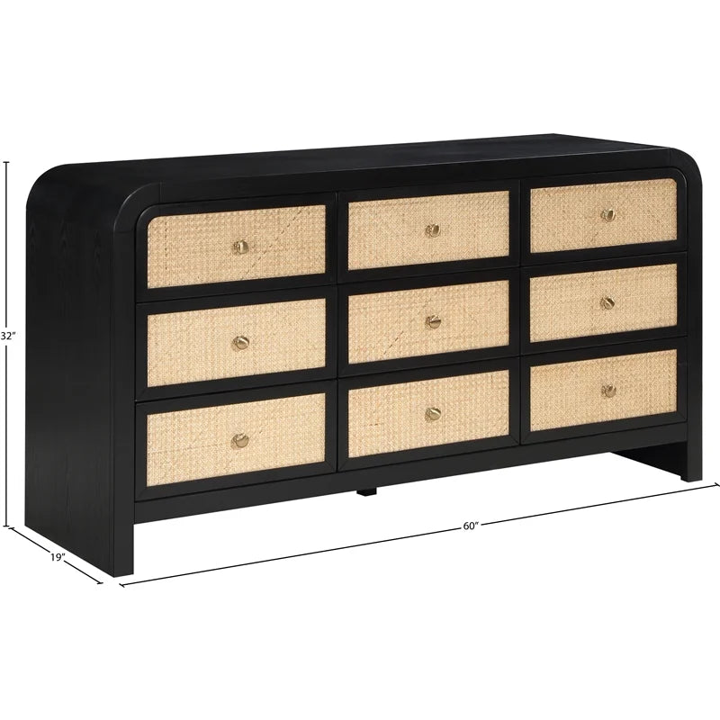 Black Ash Wood and Natural Cane Dresser N3352