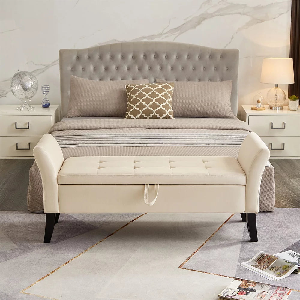 Beige Storage Ottoman Bench L925