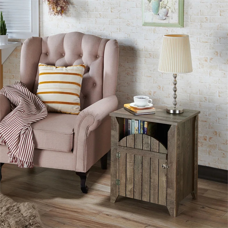 Rustic Wood Storage End Table Set of 2 D3808