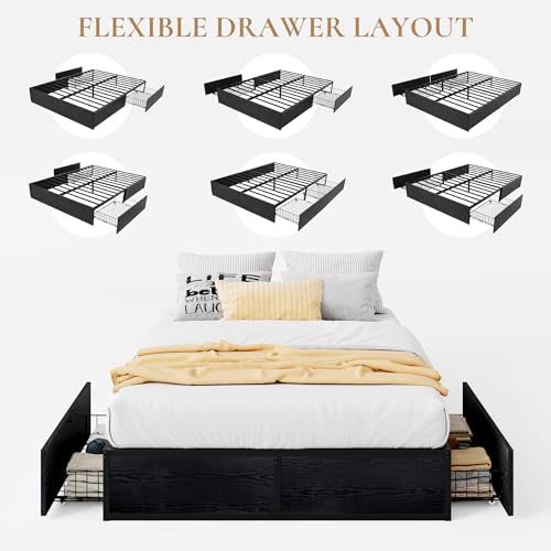 Black Queen Platform Bed Frame with 2 Storage Drawers H69568