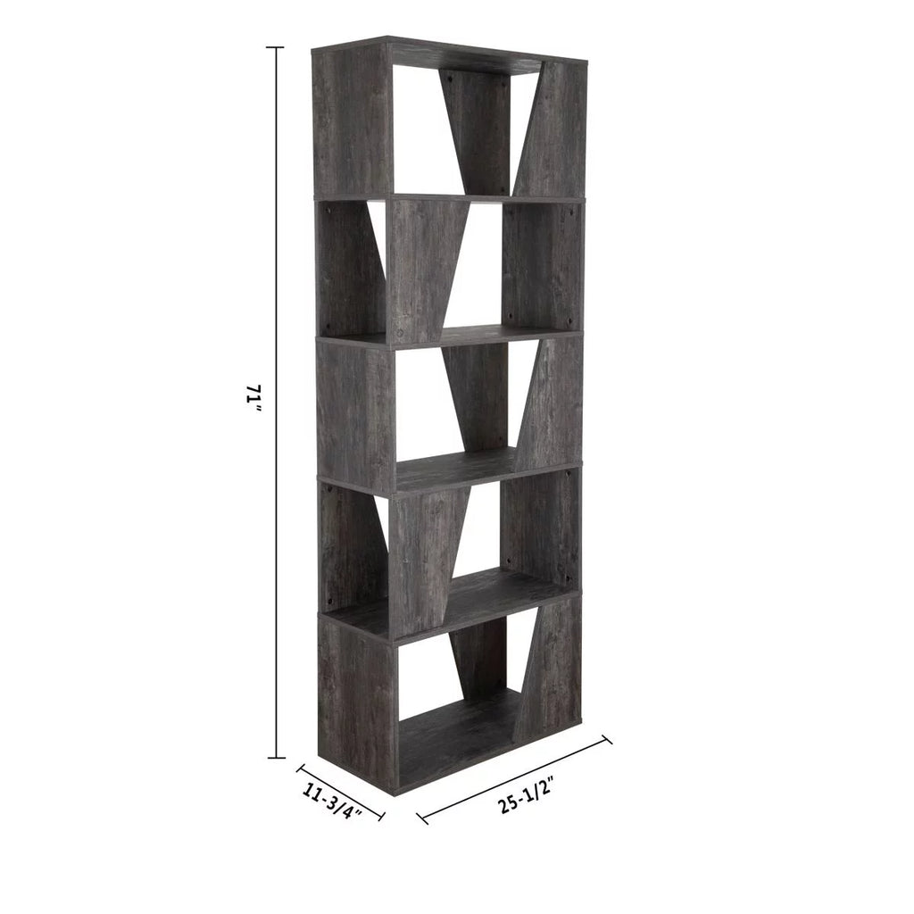 5-tier Wooden Bookcase in Washed Black Finish O174