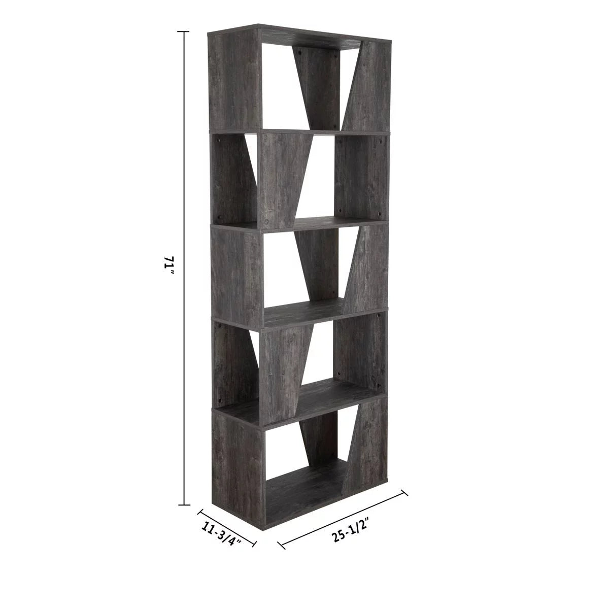 5-tier Wooden Bookcase in Washed Black Finish O174