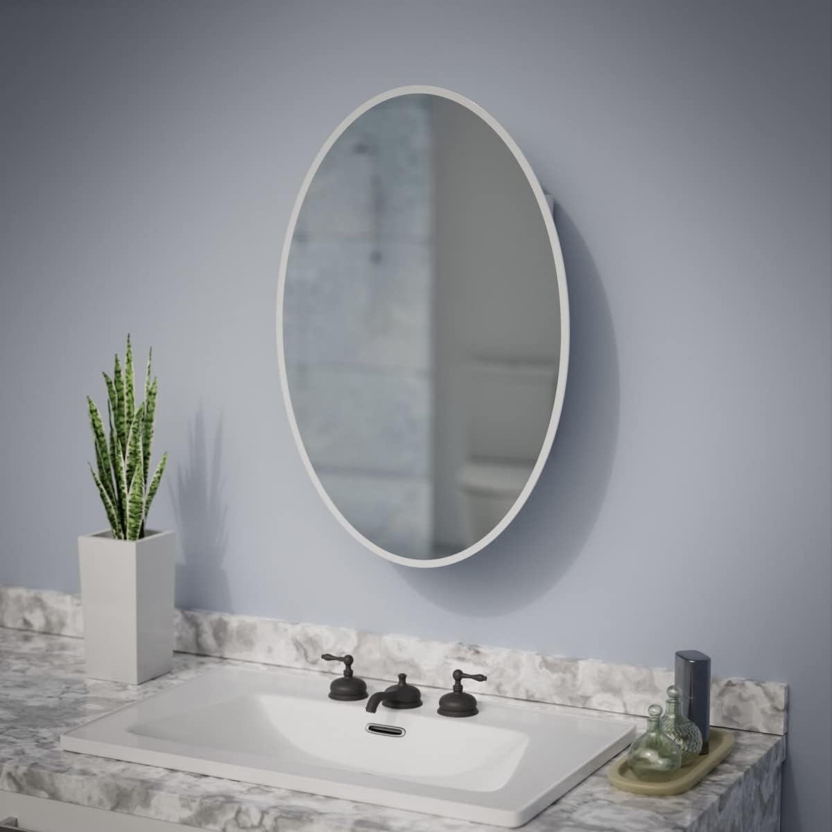 Oval Wall Mounted Medicine Cabinet Brushed Stainless Steel with Mirror 26" x 18" B991