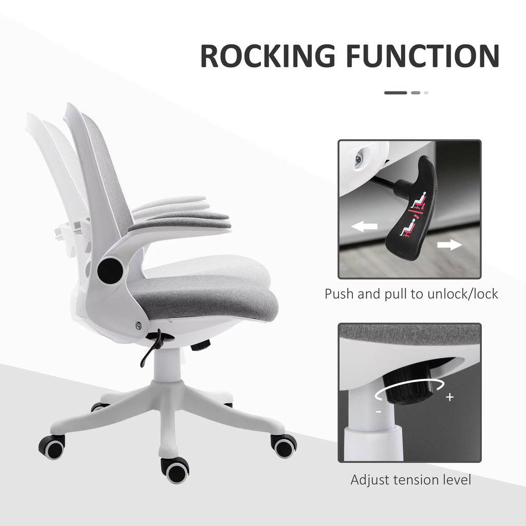Grey Linen-Touch Fabric Office Chair with Flip-up Arms O566810