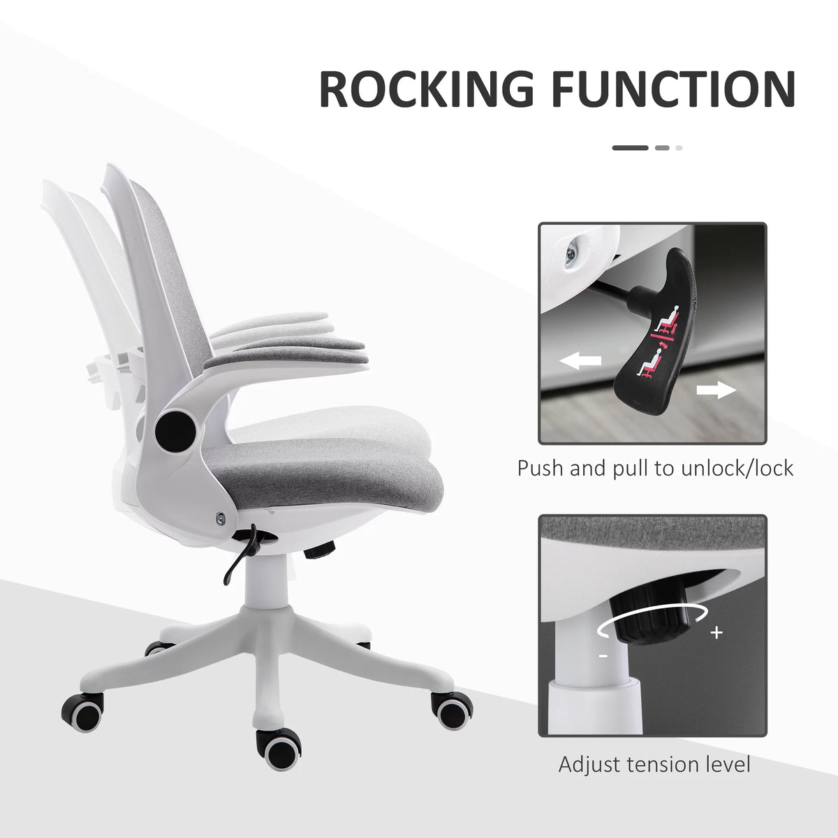 Grey Linen-Touch Fabric Office Chair with Flip-up Arms O566810