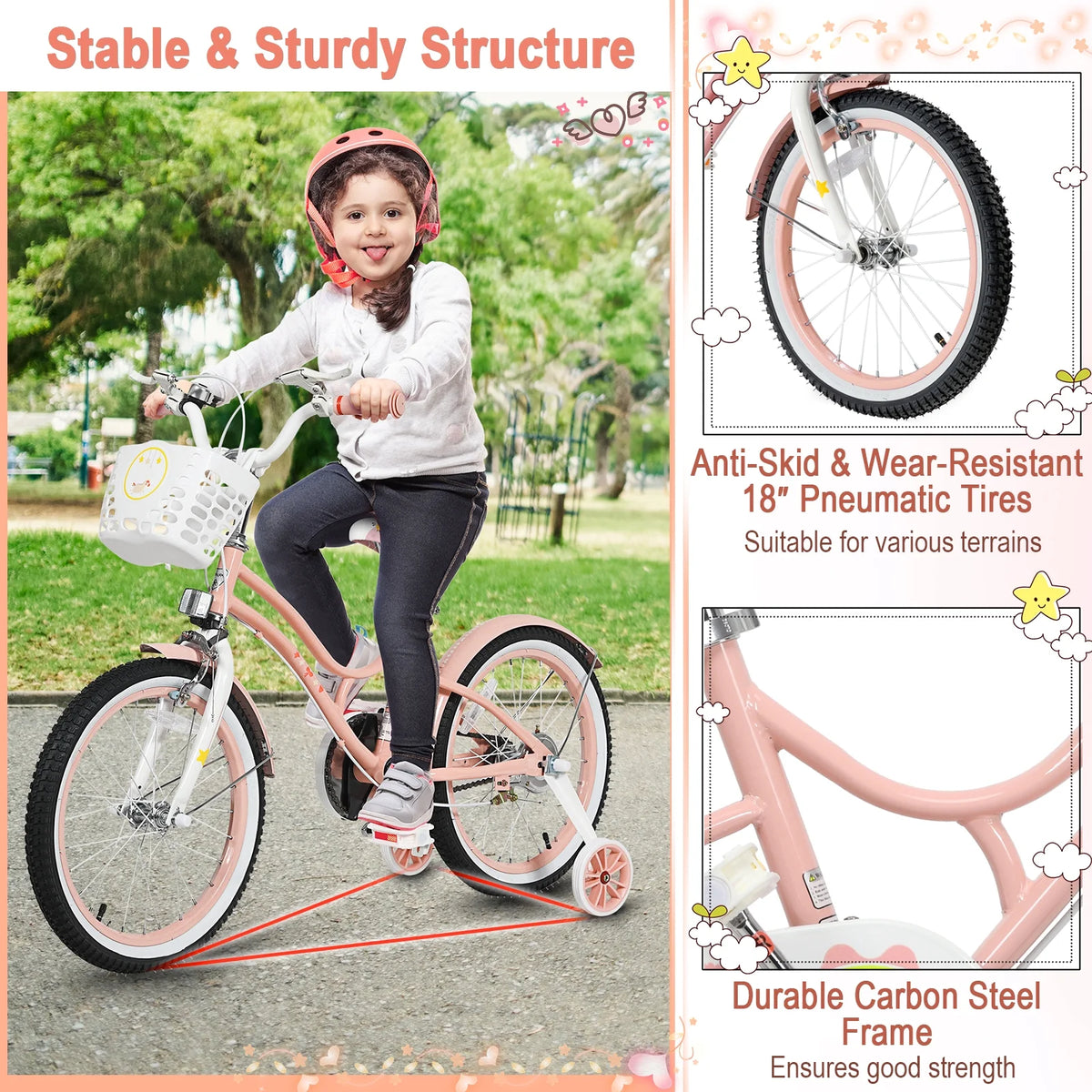 18 Inch Kids Bike with Training Wheels & Basket Purple Z600464