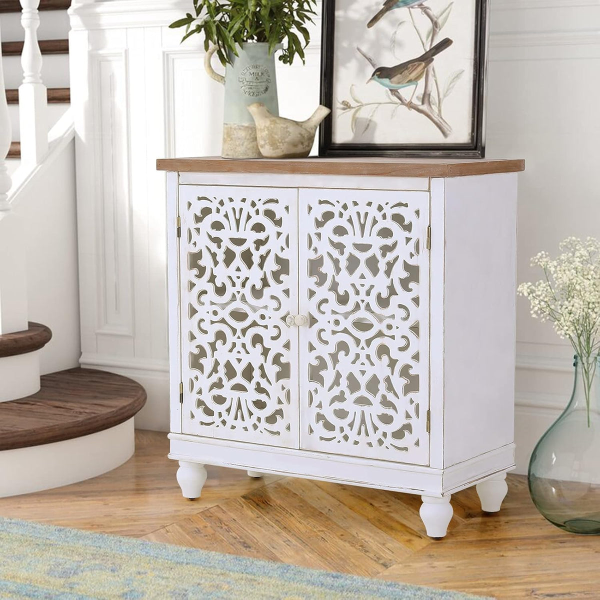 White 2 Door Distressed Accent Cabinet O864