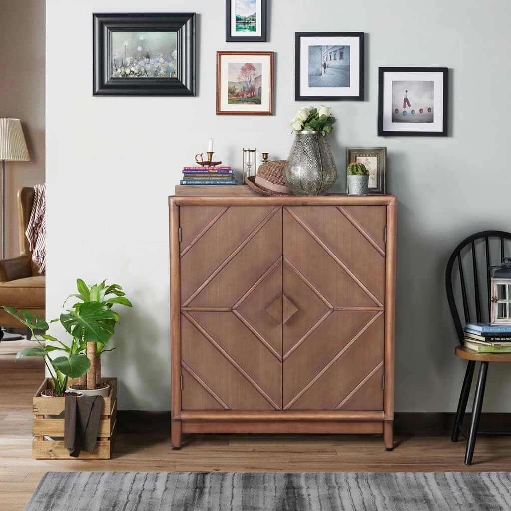 White 2 Door Distressed Accent Cabinet O864