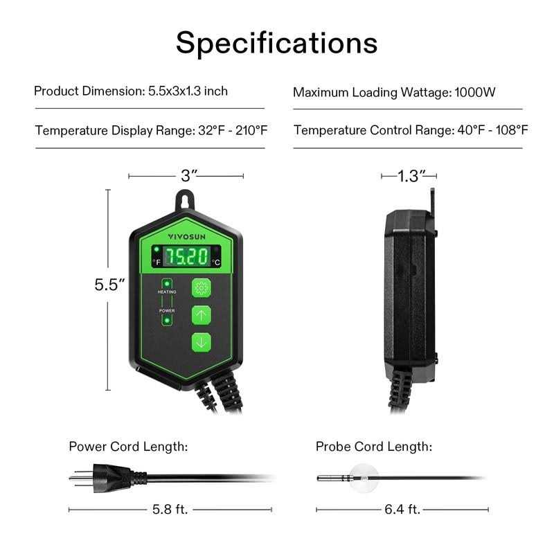 Digital Heat Mat Thermostat Temperature Controller 40-108 oF 1000W P79913
