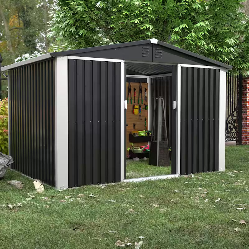 Black Metal Outdoor Storage Shed with Air Vents W5471