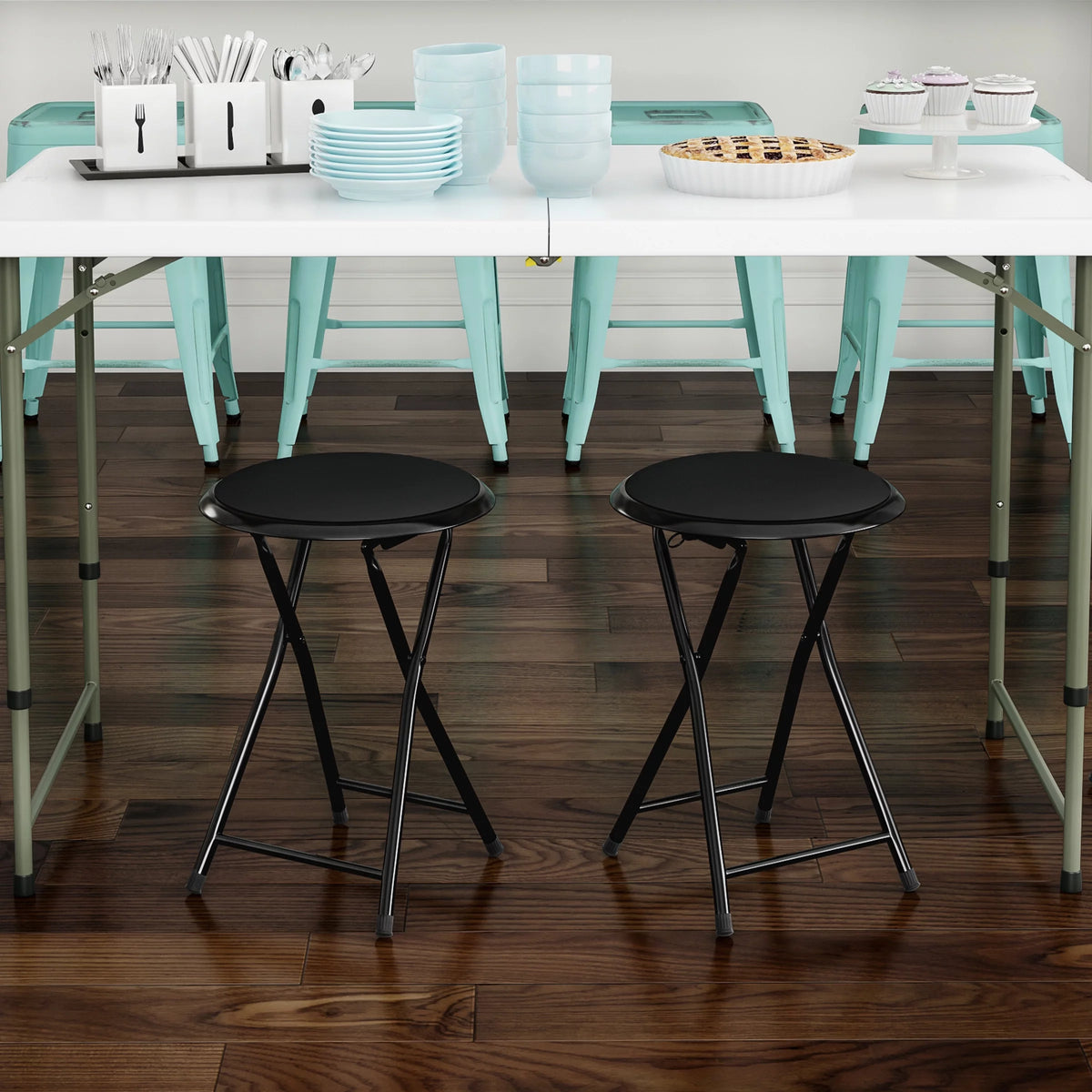 18-inch Folding Bar Stool Heavy-Duty, Black, Set of 2 I81610