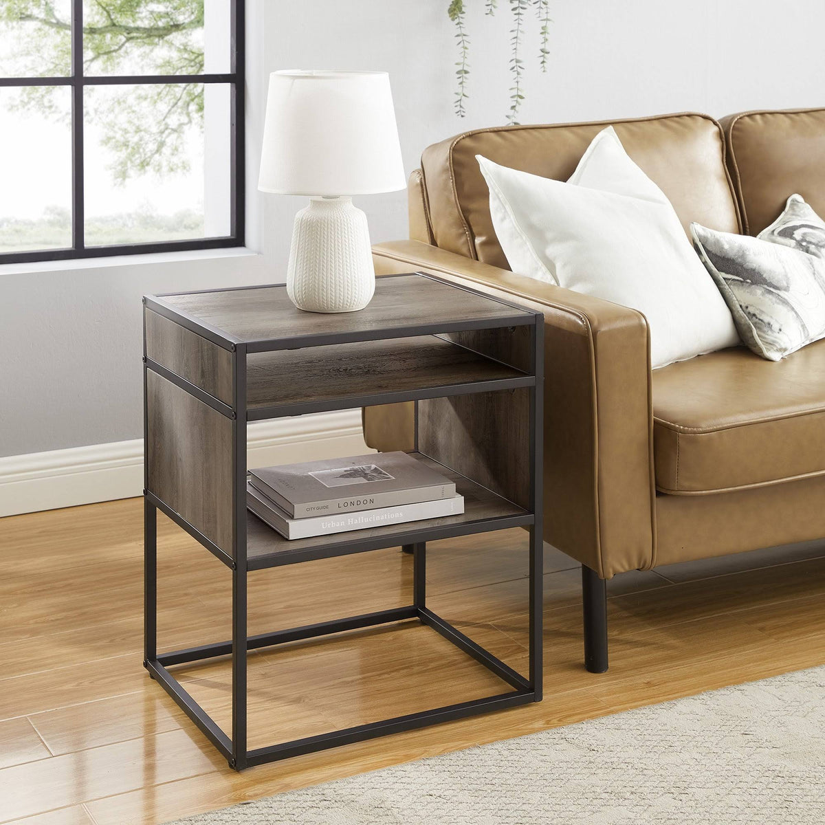 Dark Walnut Open-Shelf Side Table E675