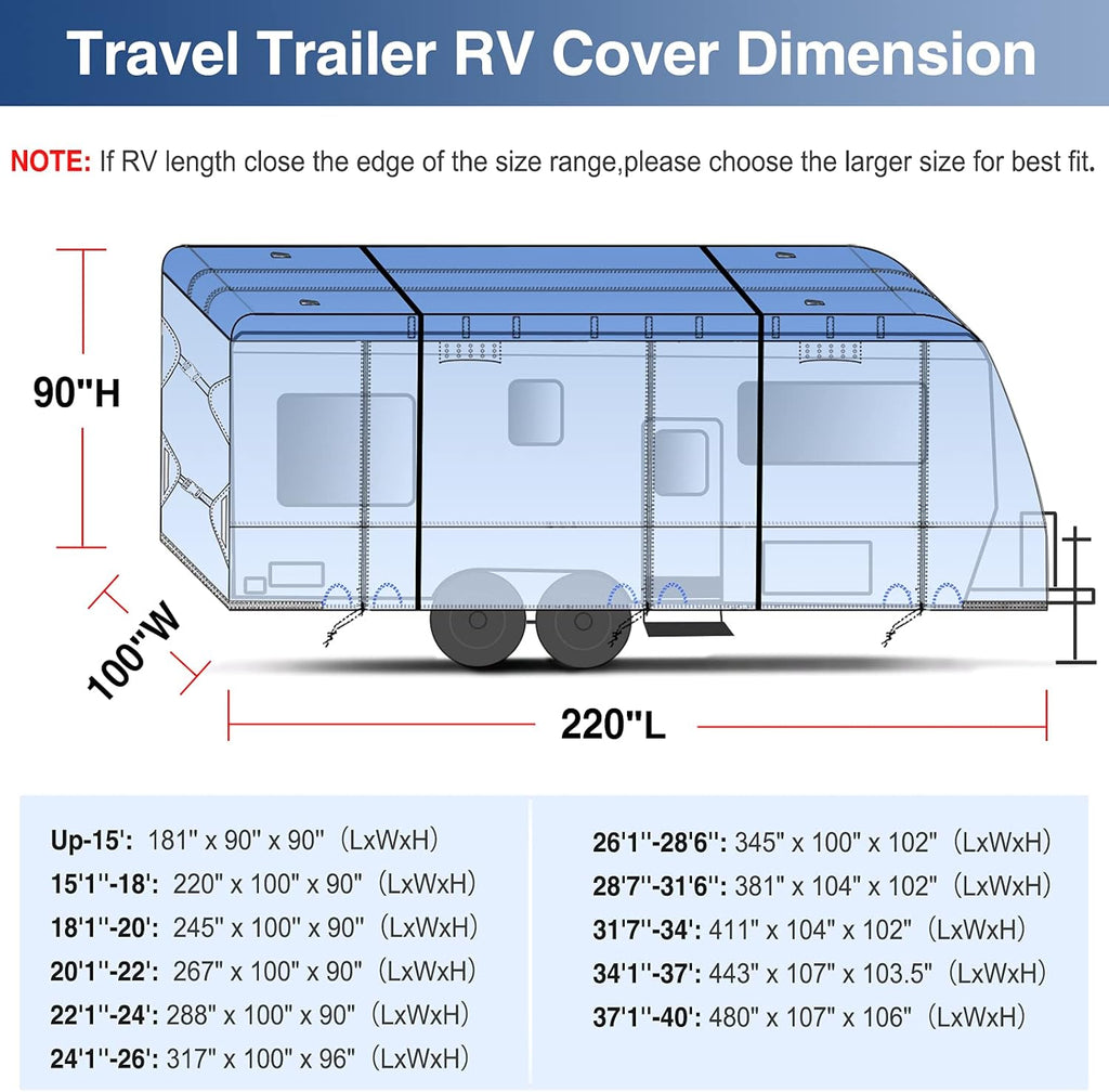 Upgraded Waterproof 500D Travel Trailer Cover with 4 Tire Covers, Tongue Jack Cover G934555