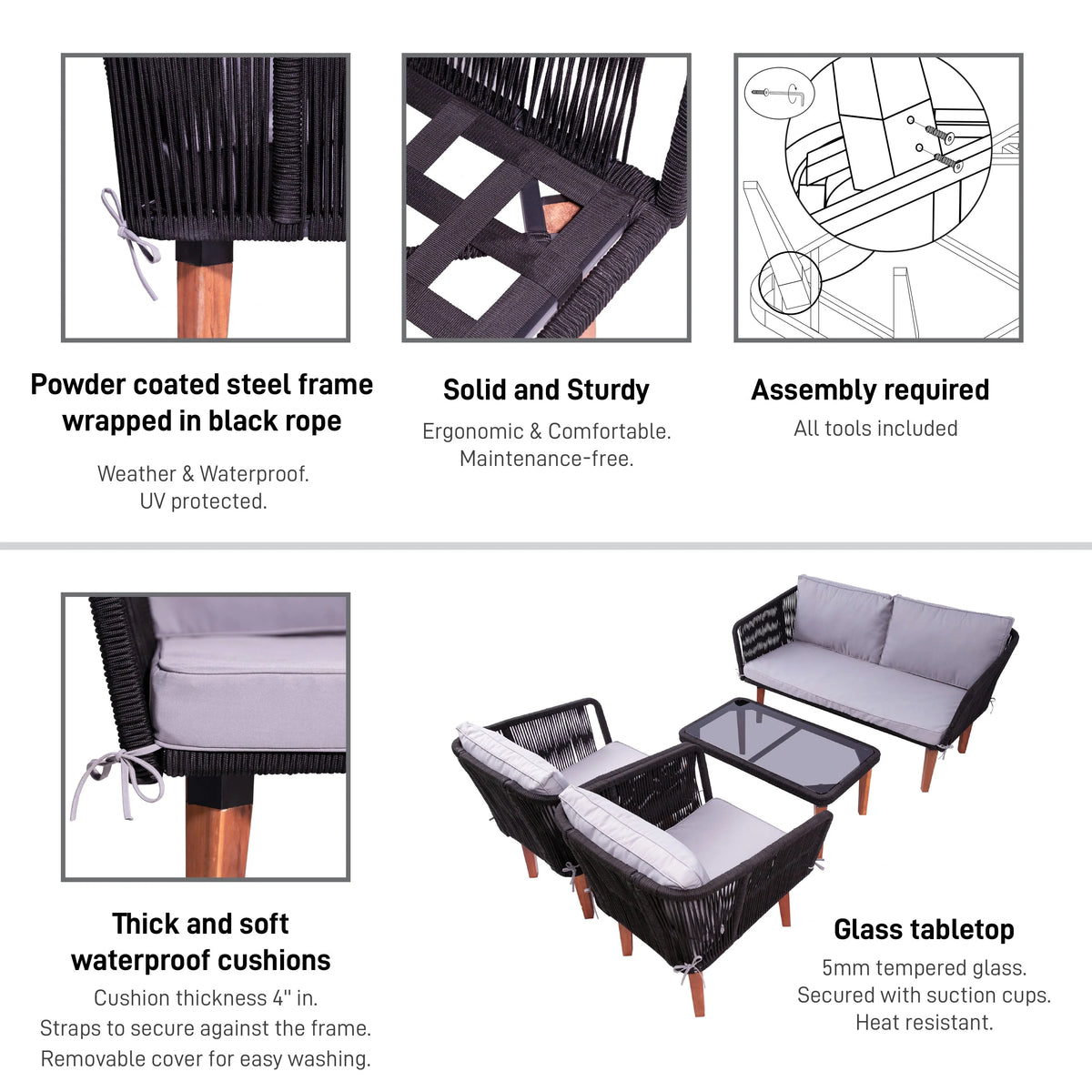 Black/Gray 4-Piece Patio Sofa Set L232527