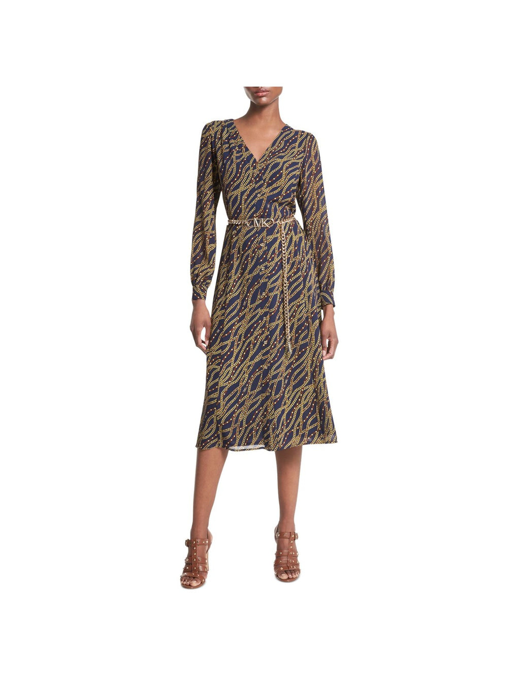 Navy V Neck Midi Cocktail Shirt Dress I492