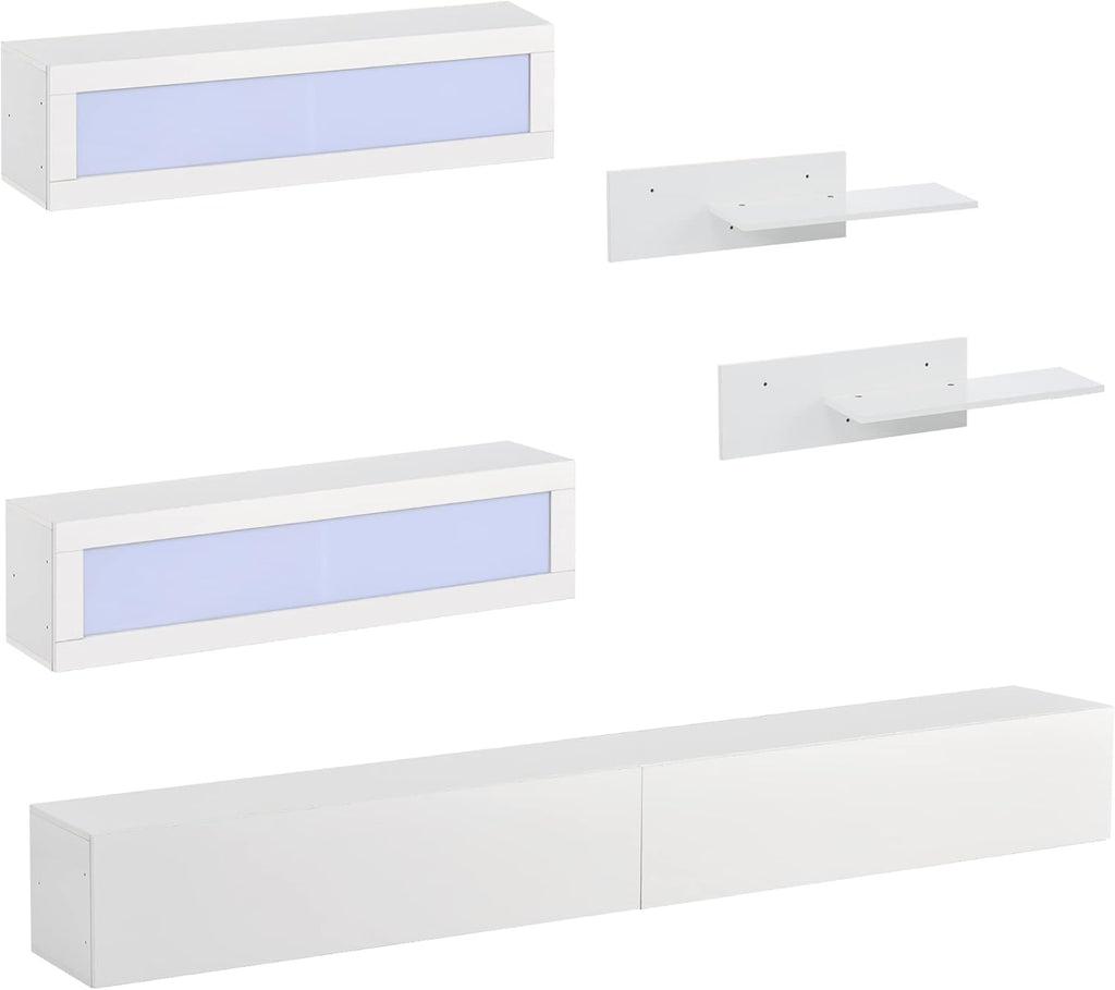 Wall Mount Floating Entertainment Center with 4 Storage Cabinets and 2 Shelves, High Gloss TV Stand N8790