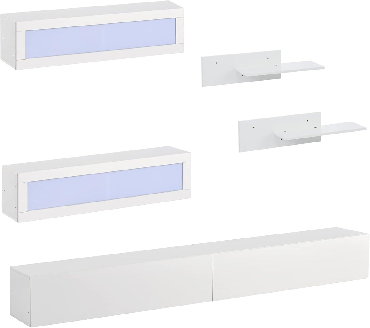 Wall Mount Floating Entertainment Center with 4 Storage Cabinets and 2 Shelves, High Gloss TV Stand N8790
