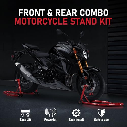 Motorcycle Front and Rear Wheel Lift Paddock Stand with 4 Caster Wheels Black S95956