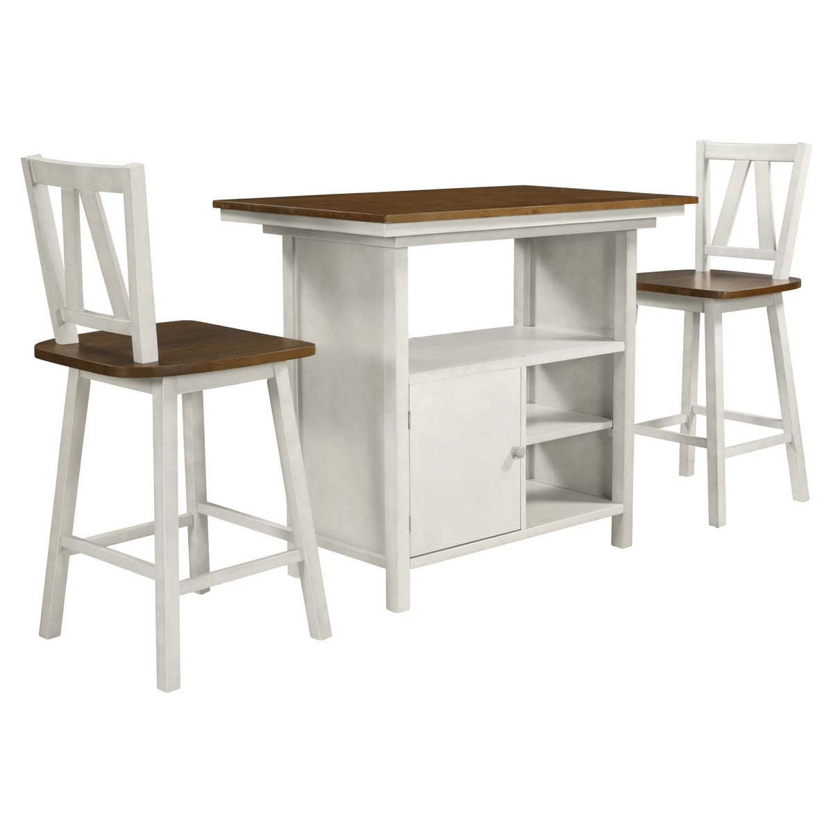 3-Piece Counter Height Wooden Dining Table Set with Storage Cabinet Y1737