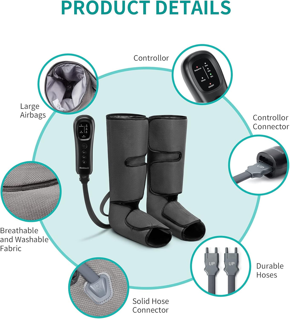 Leg Massager with Air Compression, Foot and Calf Massage Machine with Hand-held Controller 2 Modes 3 Intensities, Adjustable Leg Wraps K468