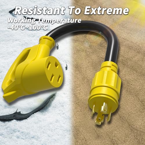 30 Amp RV Generator Adapter Cord, 12 Inch 10 Gauge, Yellow U611647