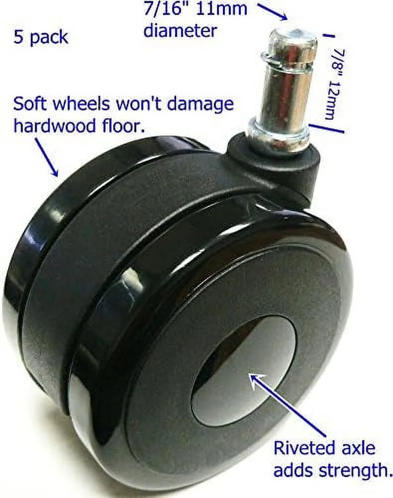 75Mm Soft Wheel Caster 5 Pack, Furniture Wheel, 7/16" X 7/8" 11Mm X 22Mm Grip Ring L57220
