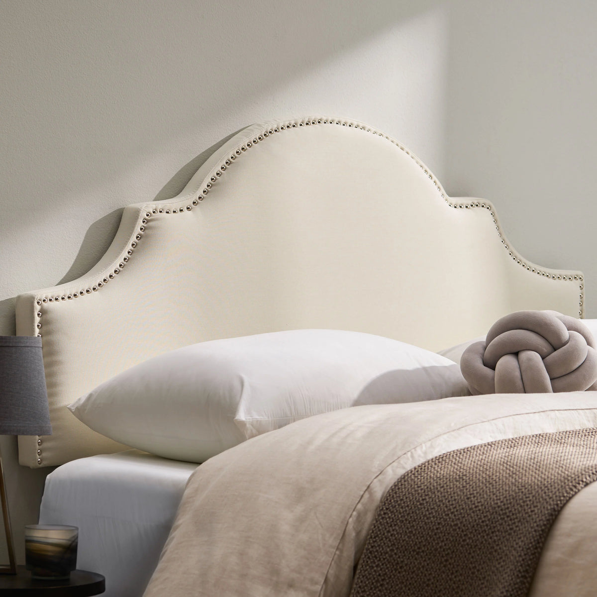 Ivory Fabric Full/Queen Headboard with Nailhead Trim W1691