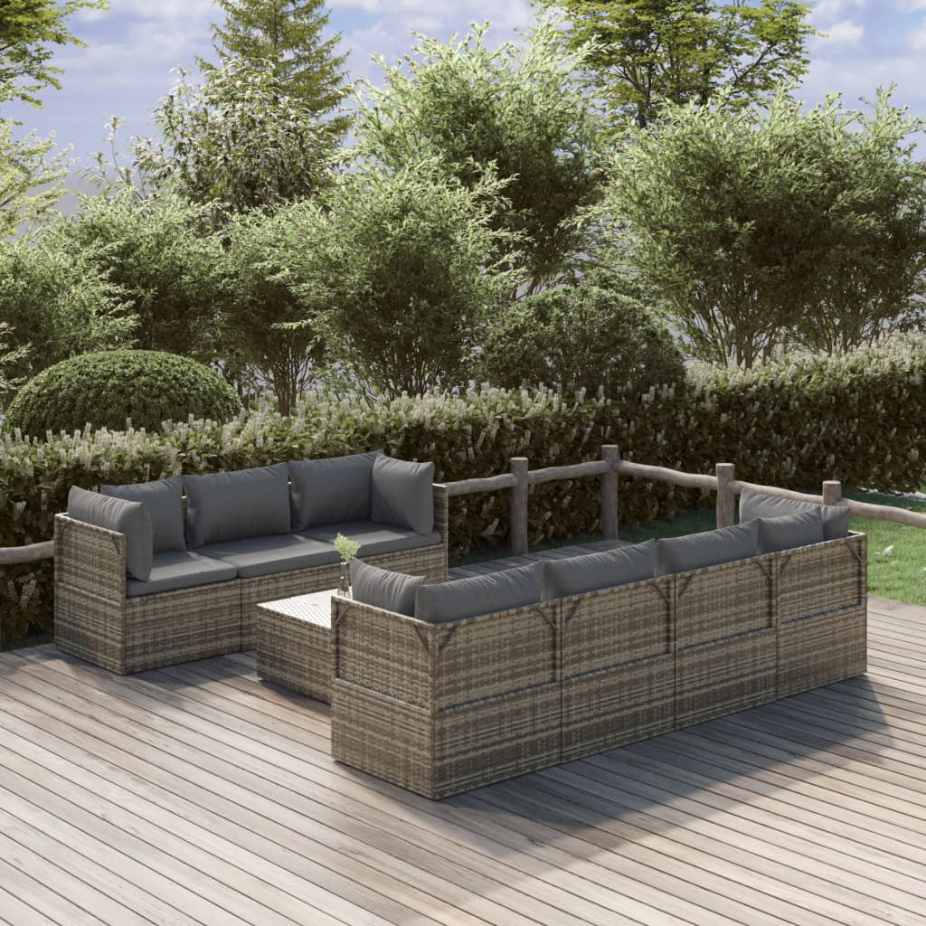 8 Piece Patio Set with Cushions Gray Poly Rattan R75592