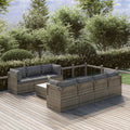 8 Piece Patio Set with Cushions Gray Poly Rattan R75592