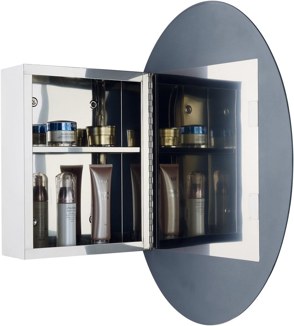 Oval Wall Mounted Medicine Cabinet Brushed Stainless Steel with Mirror 26" x 18" B991