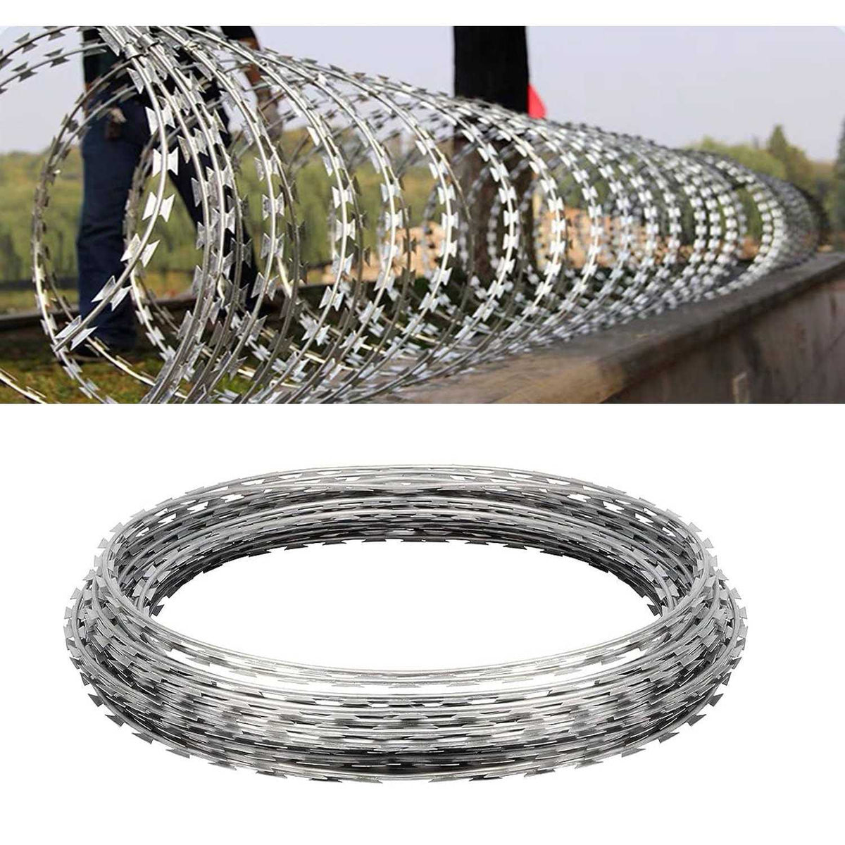 Galvanized Barbed Wire Razor Ribbon, 98 Feet per Roll S25644