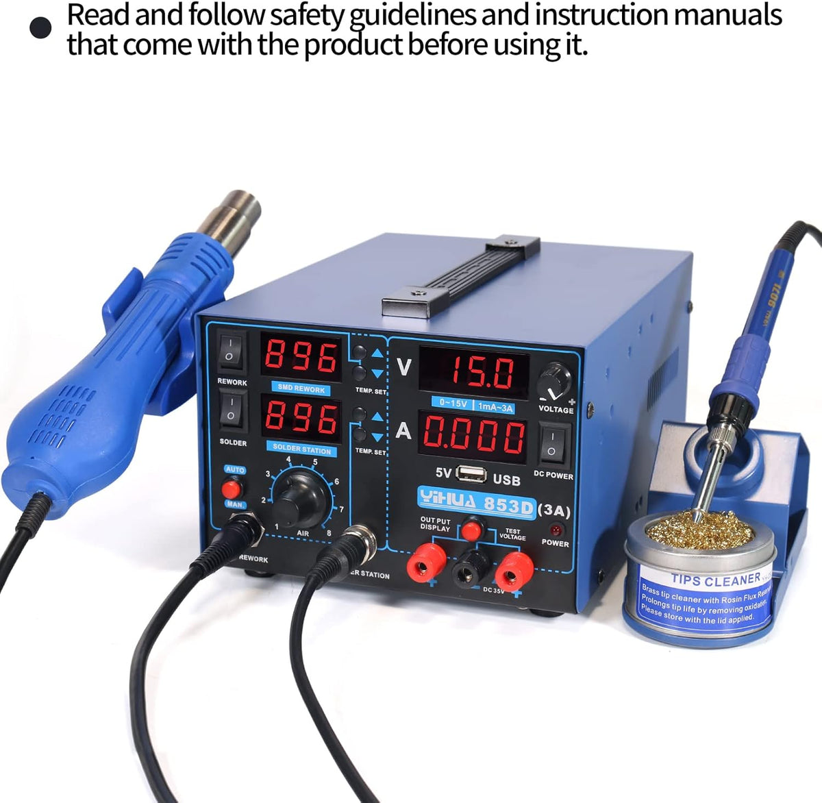 3 Tools Soldering Hot Air Rework Station and Power Supply H744