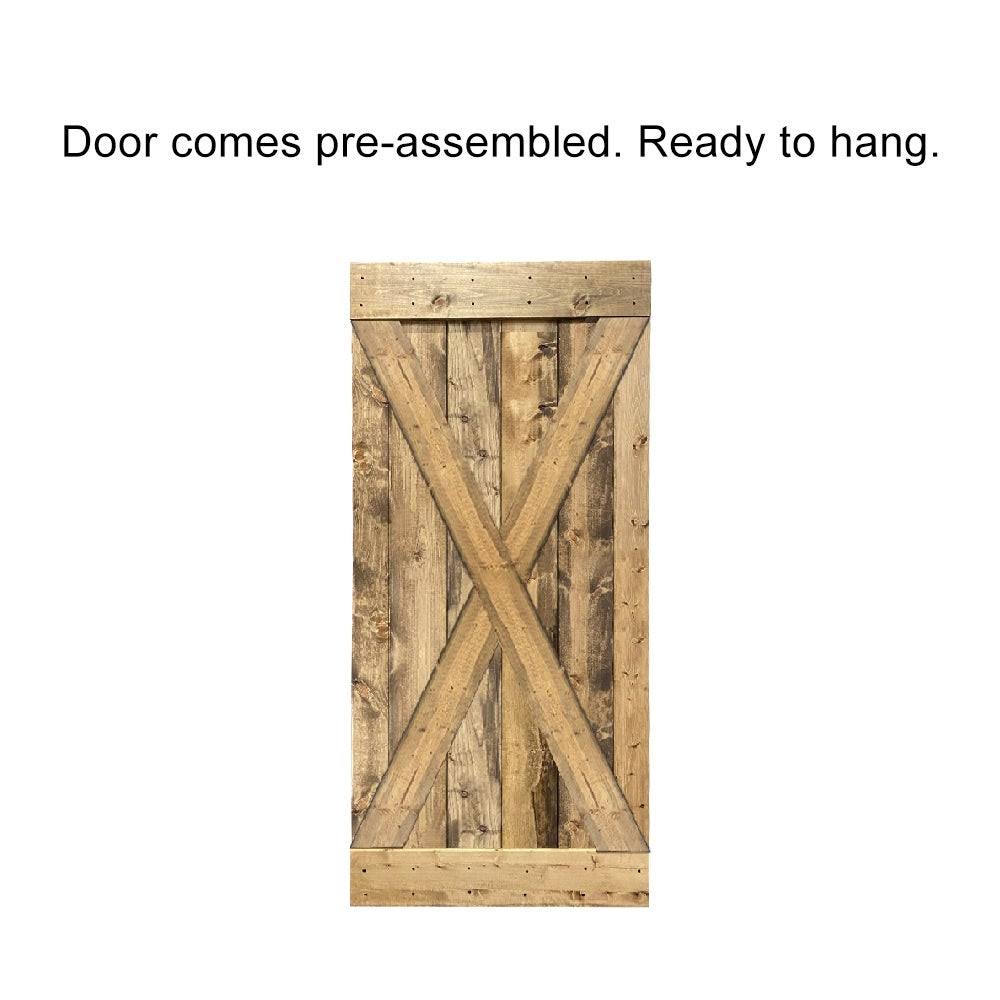 Weather Oak Stained Wood Interior Sliding Barn Door with Hardware Kit V2242