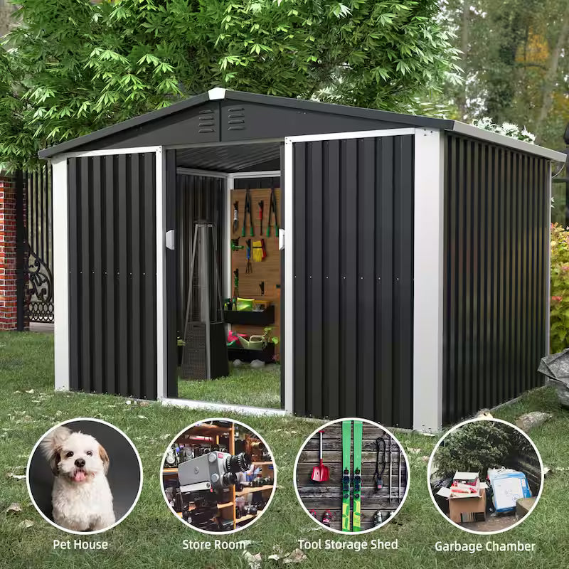 Black Metal Outdoor Storage Shed with Air Vents W5471
