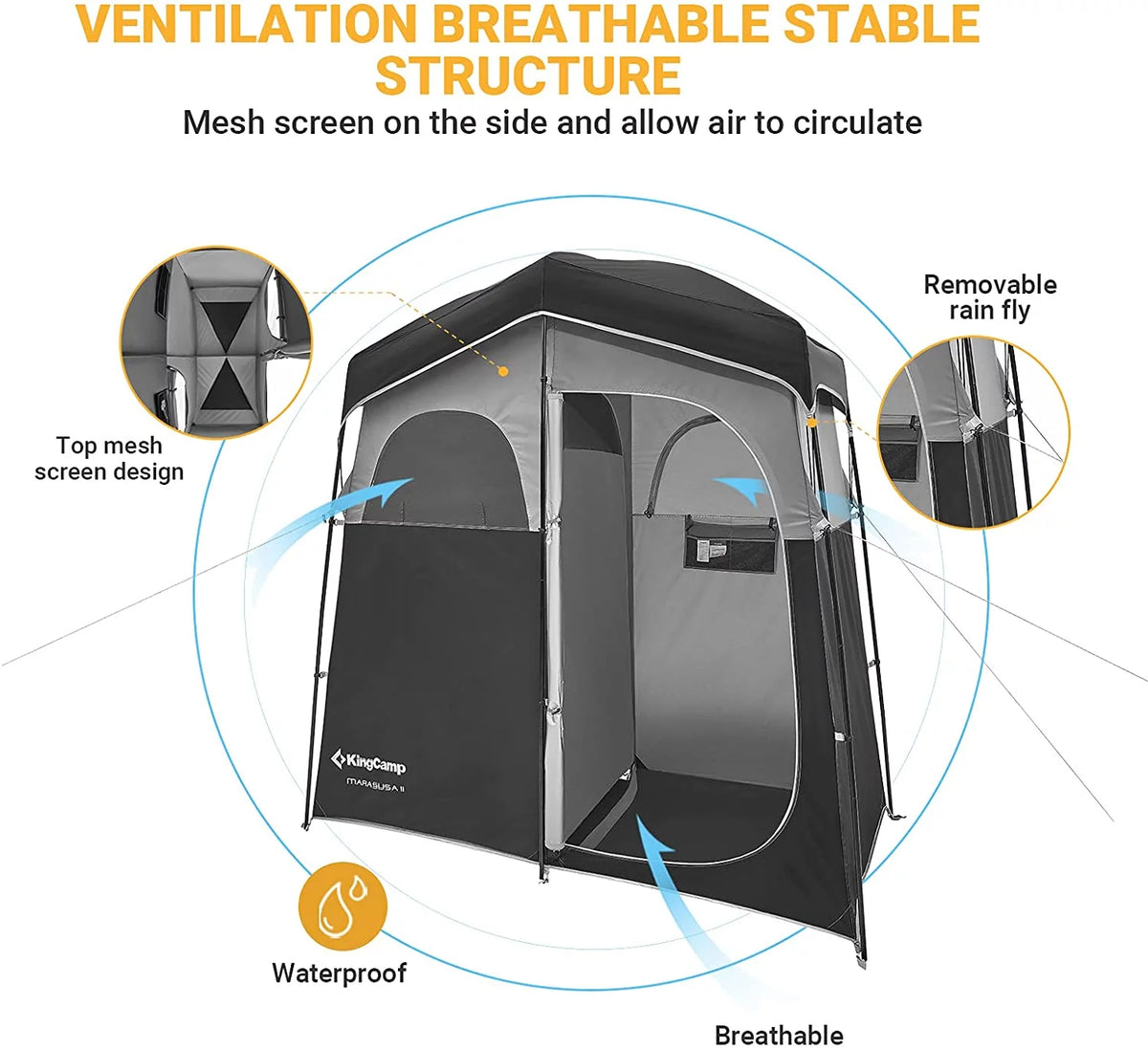 Oversized 2 Rooms Camping Shower Tent with Carry Bag U293