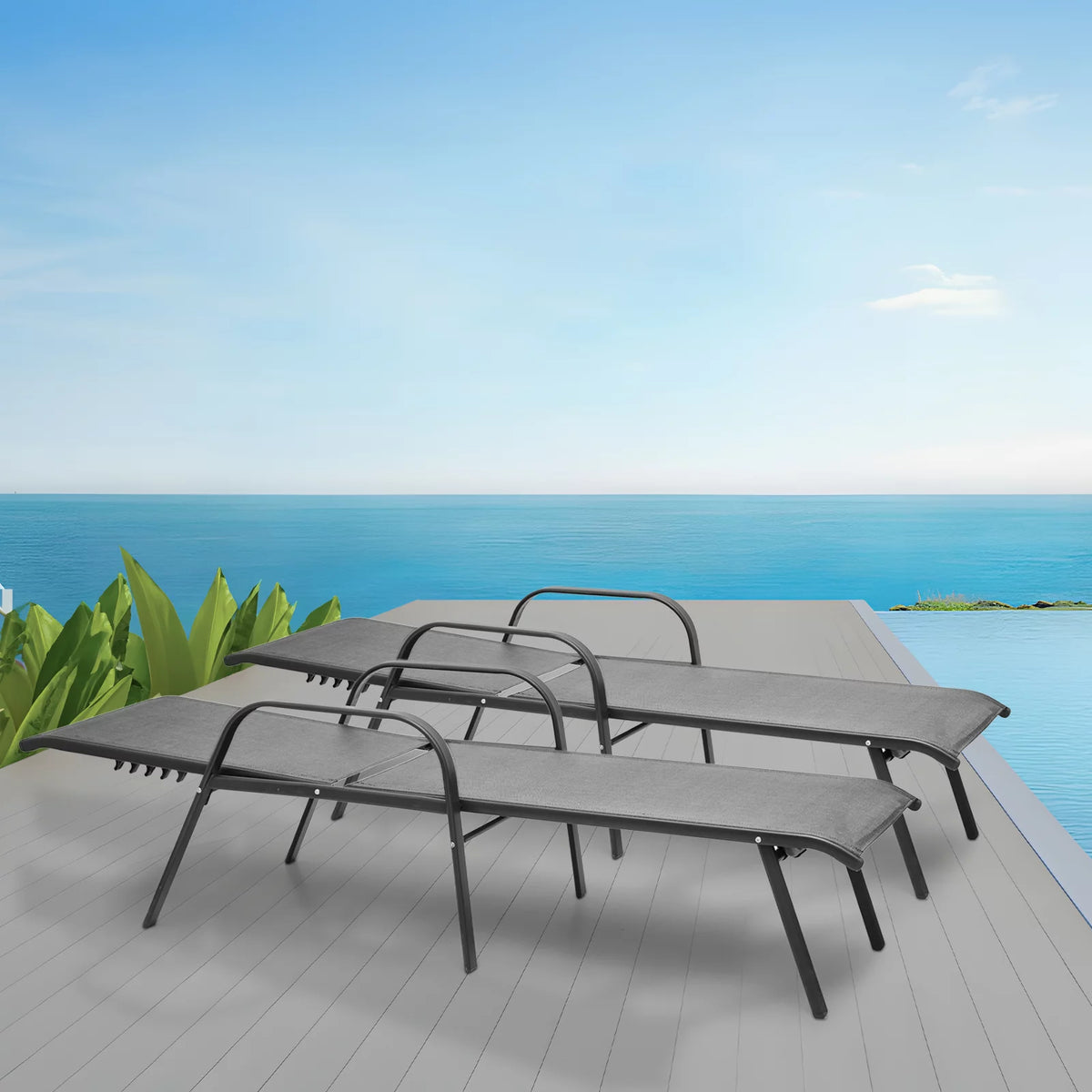 Set of 2 Grey Patio Lounge Chairs with Adjustable Backrest Y328600