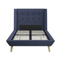 Blue Linen Upholstered Twin Bed Q7341