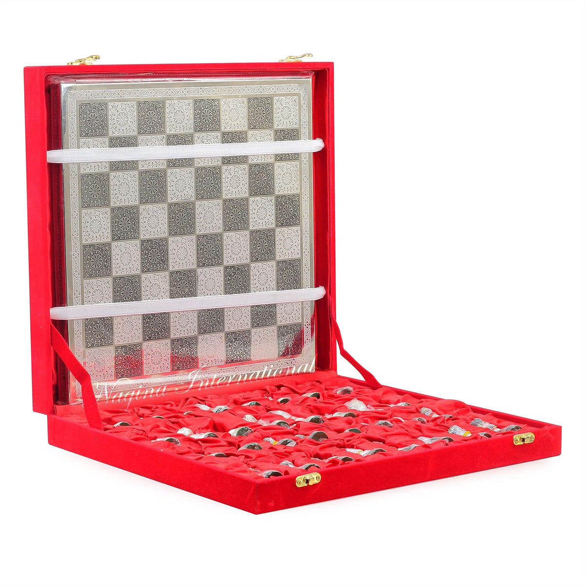 Solid Brass Black Chess Set with Red Velvet Storage Case Q1878